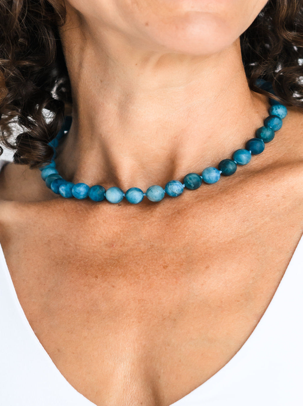 matte blue apatite big bead knotted necklace  radiant malas | handmade in boulder, colorado