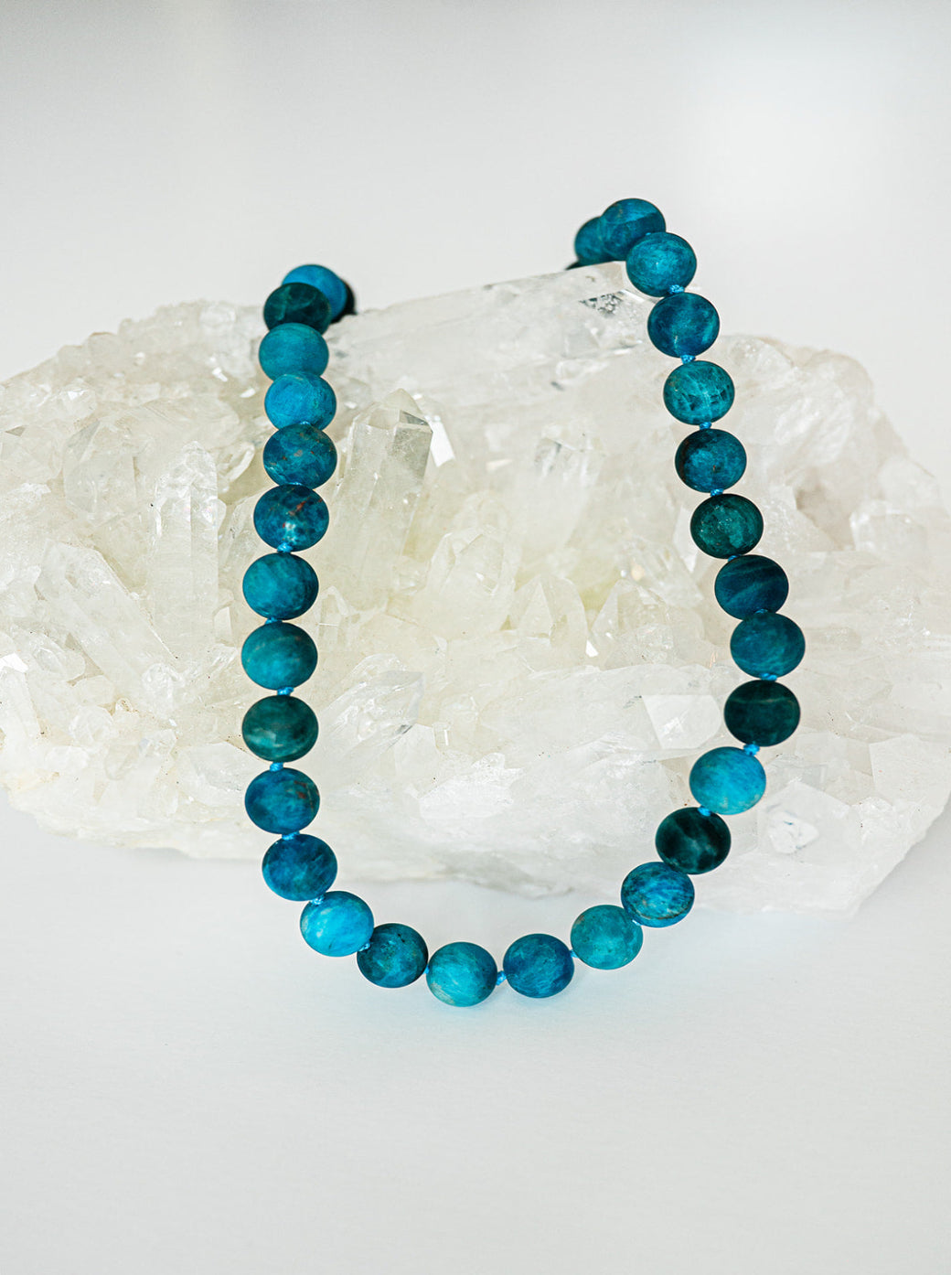 matte blue apatite big bead knotted necklace  radiant malas | handmade in boulder, colorado