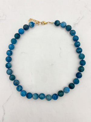 matte blue apatite big bead knotted necklace  radiant malas | handmade in boulder, colorado