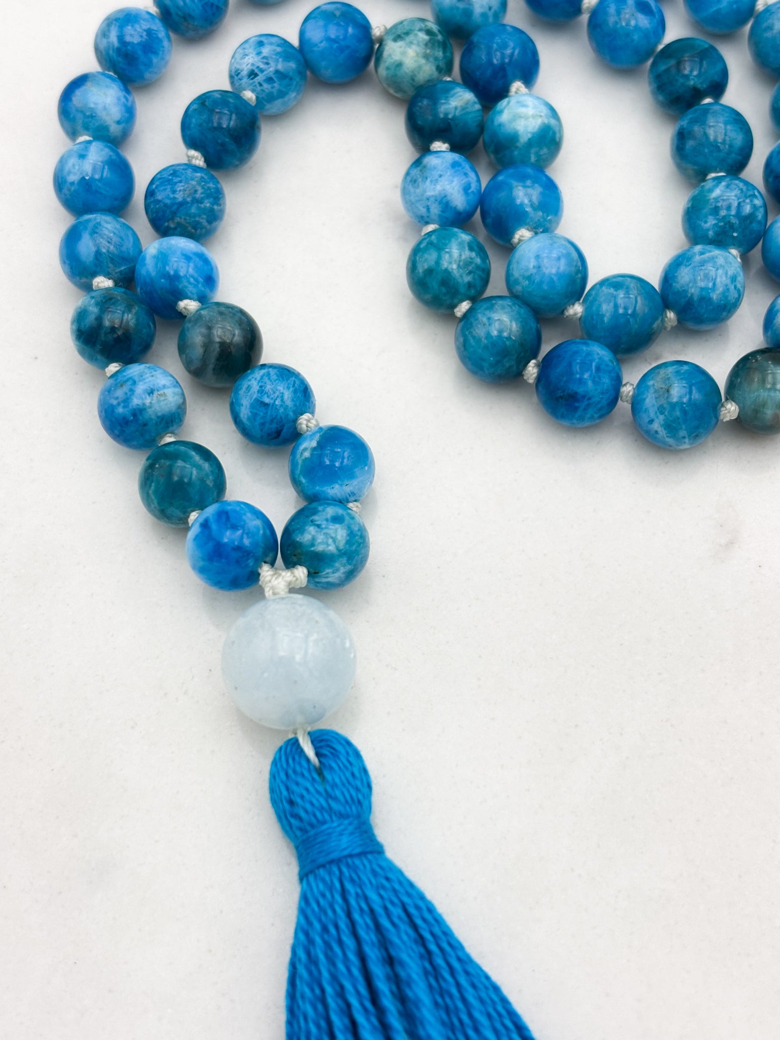 blue apatite gemstone mala necklace | radiant malas | handmade in boulder, colorado