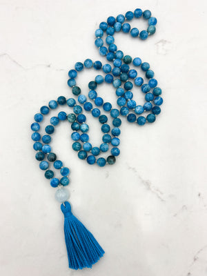blue apatite gemstone mala necklace | radiant malas | handmade in boulder, colorado