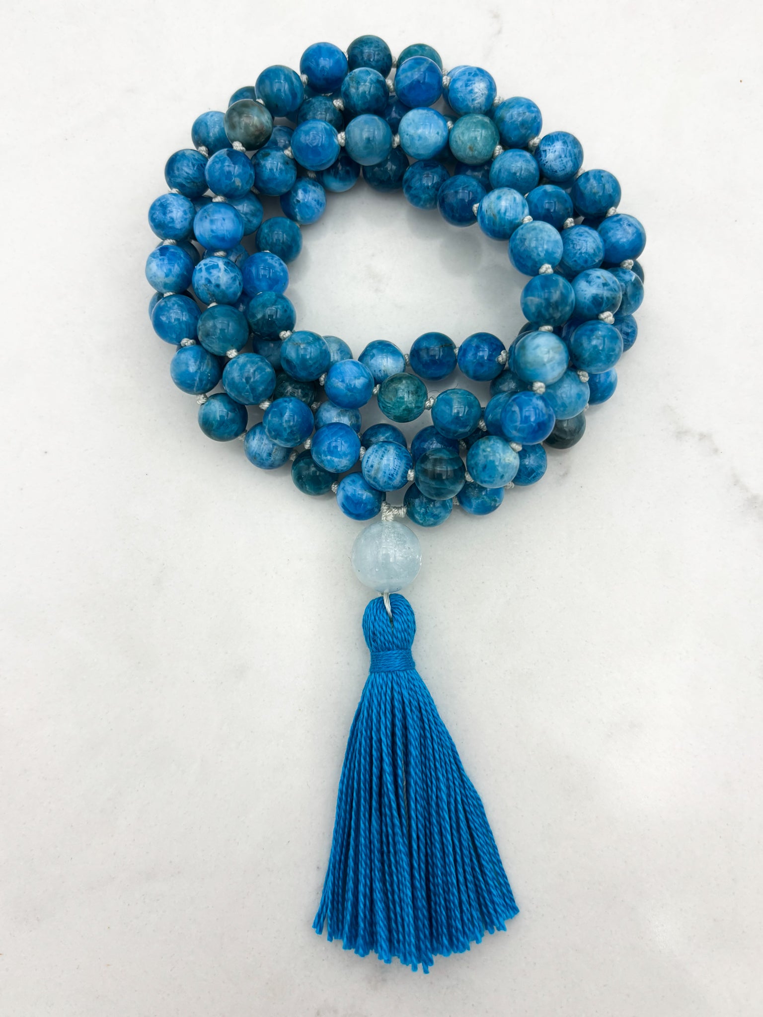 blue apatite gemstone mala necklace | radiant malas | handmade in boulder, colorado