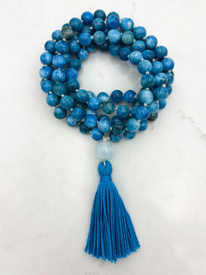 blue apatite gemstone mala necklace | radiant malas | handmade in boulder, colorado