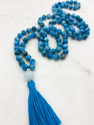 blue apatite gemstone mala necklace | radiant malas | handmade in boulder, colorado