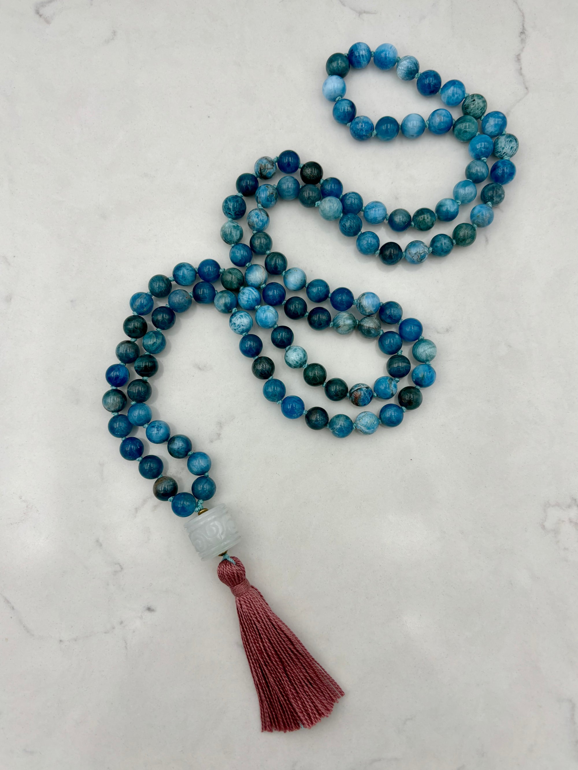 Blue Apatite gemstone mala | radiant malas | handmade in boulder, colorado