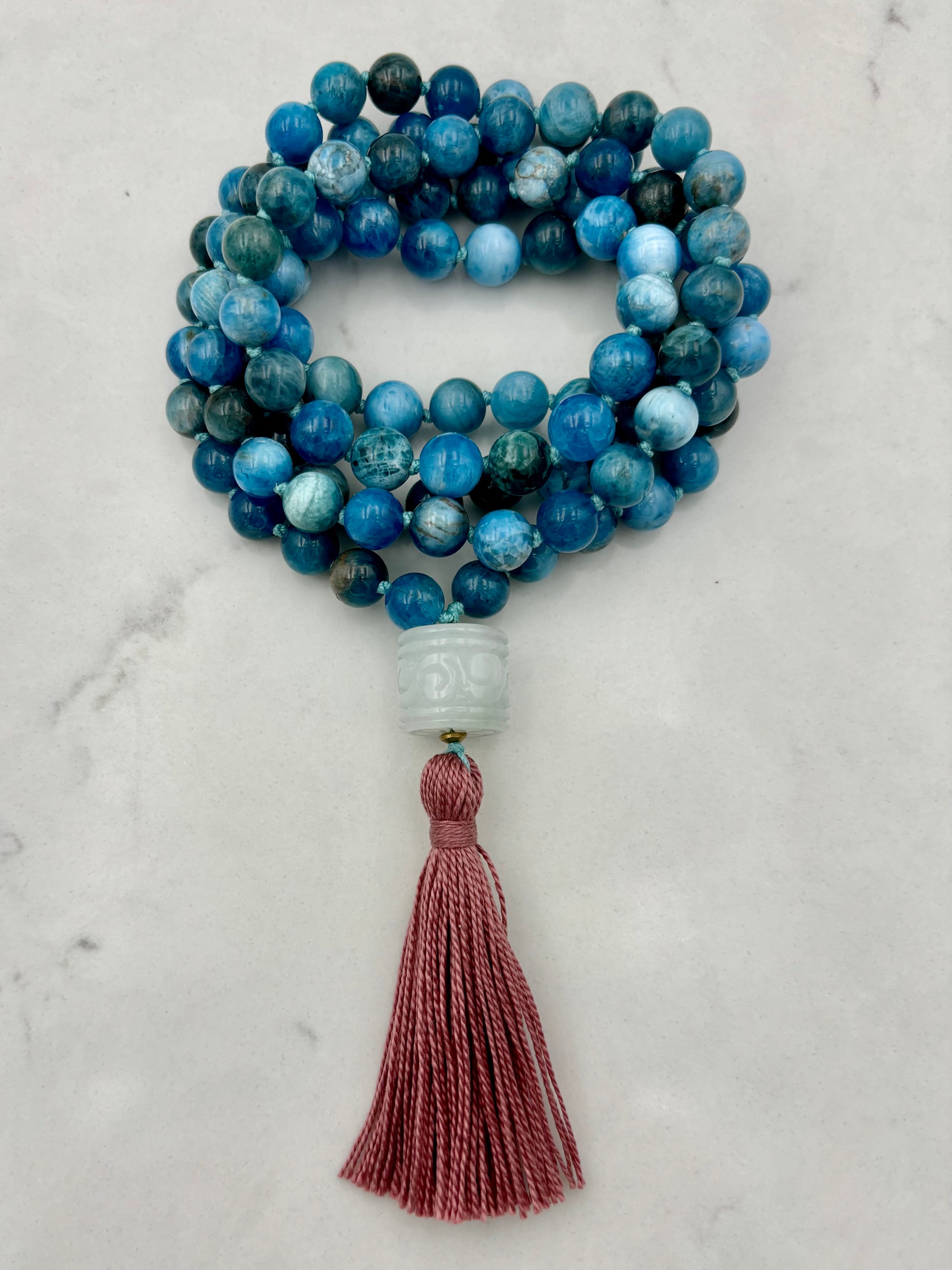 Blue Apatite gemstone mala | radiant malas | handmade in boulder, colorado