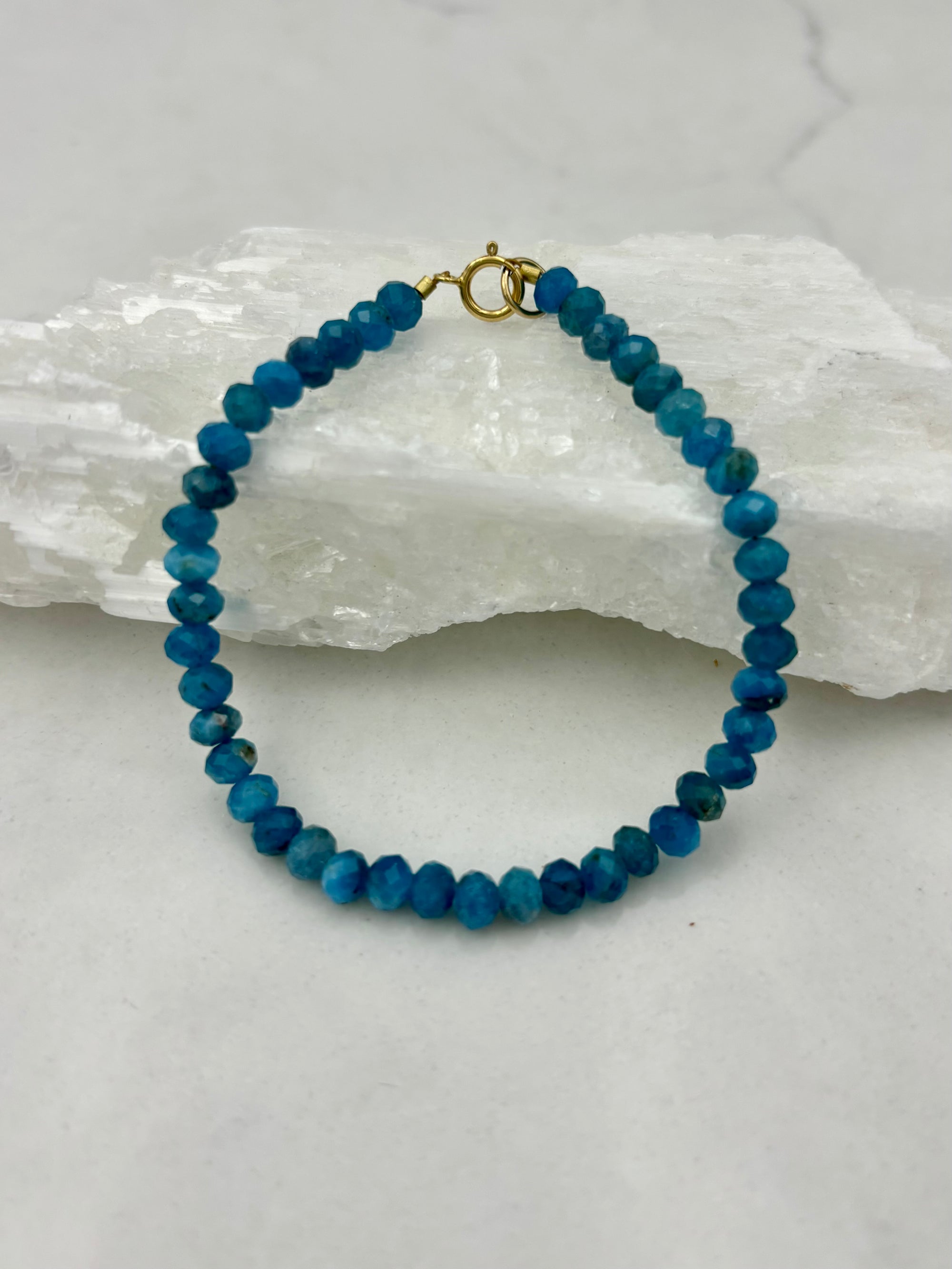 blue apatite gemstone bracelet | radiant malas | handmade in boulder, colorado