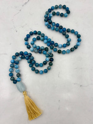 blue apatite gemstone mala necklace | radiant malas | handmade in boulder, colorado