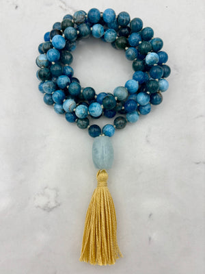 blue apatite gemstone mala necklace | radiant malas | handmade in boulder, colorado