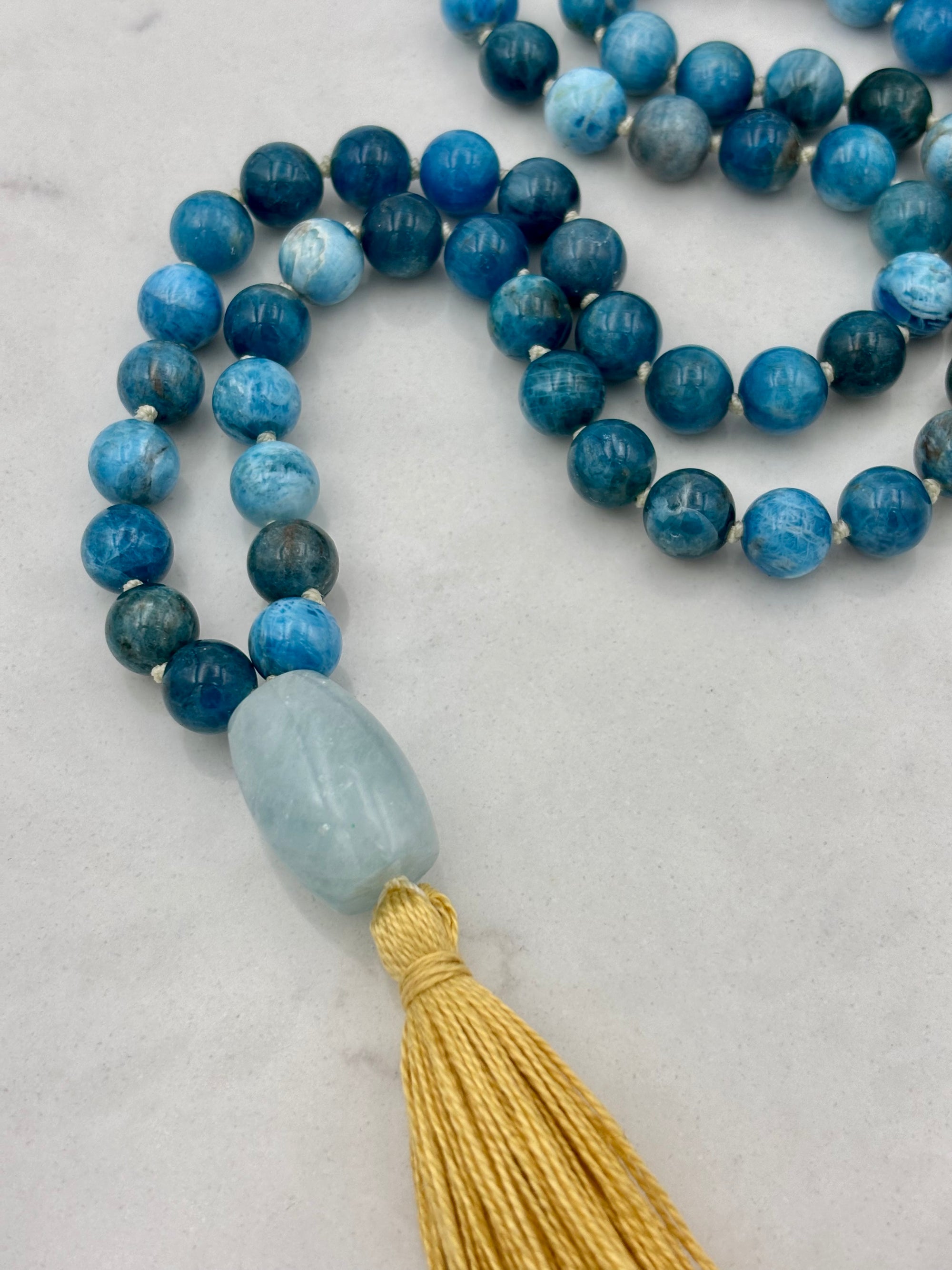 blue apatite gemstone mala necklace | radiant malas | handmade in boulder, colorado