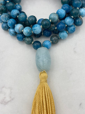 blue apatite gemstone mala necklace | radiant malas | handmade in boulder, colorado