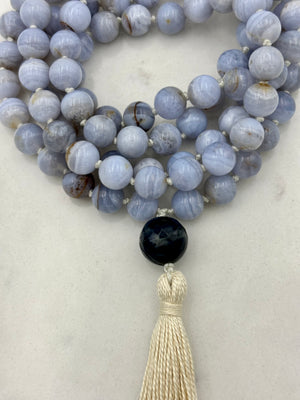 blue lace agate crystal mala necklace | radiant malas | handmade in boulder colorado