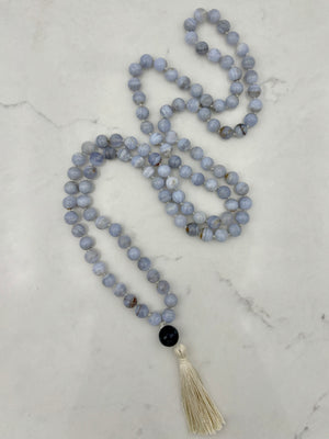 blue lace agate crystal mala necklace | radiant malas | handmade in boulder colorado