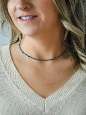 blue sapphire gemstone necklace 16" | radiant malas | handmade in boulder, colorado