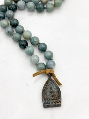 burma jade gemstone mala with antique brass pendant | radiant malas | handmade in boulder, colorado