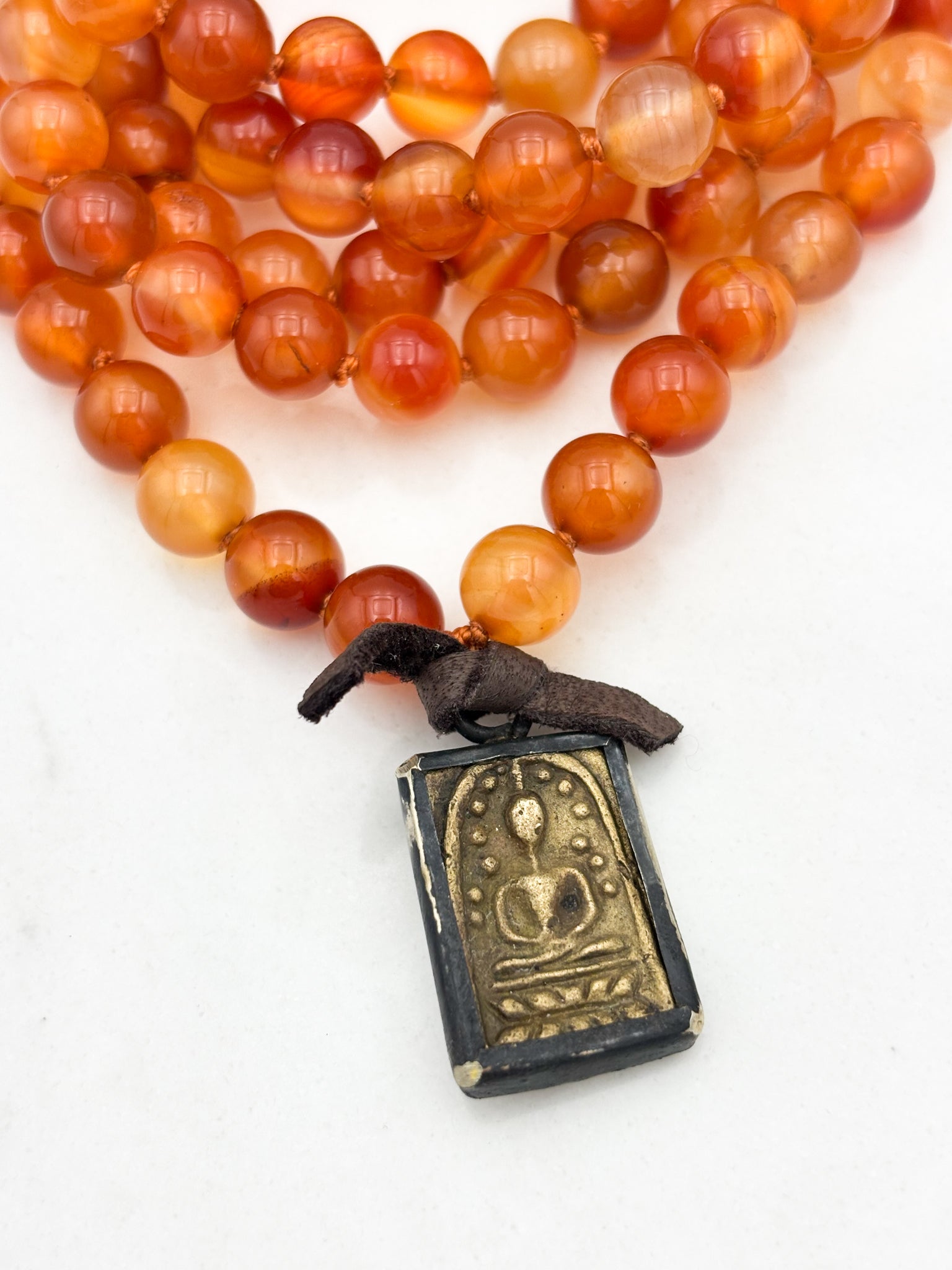 carnelian gemstone mala necklace with brass pendant | radiant malas  | handmade in boulder, colorado