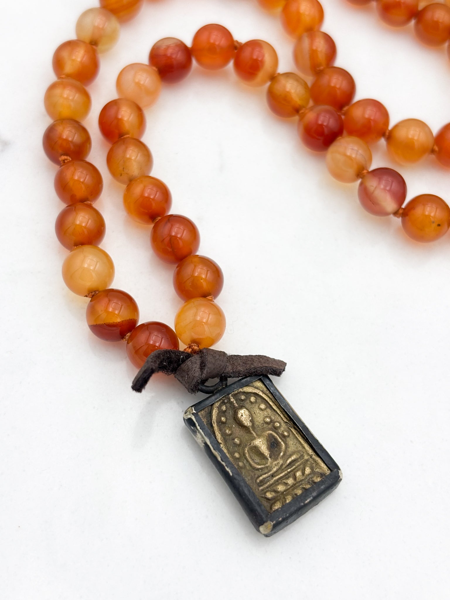 carnelian gemstone mala necklace with brass pendant | radiant malas  | handmade in boulder, colorado