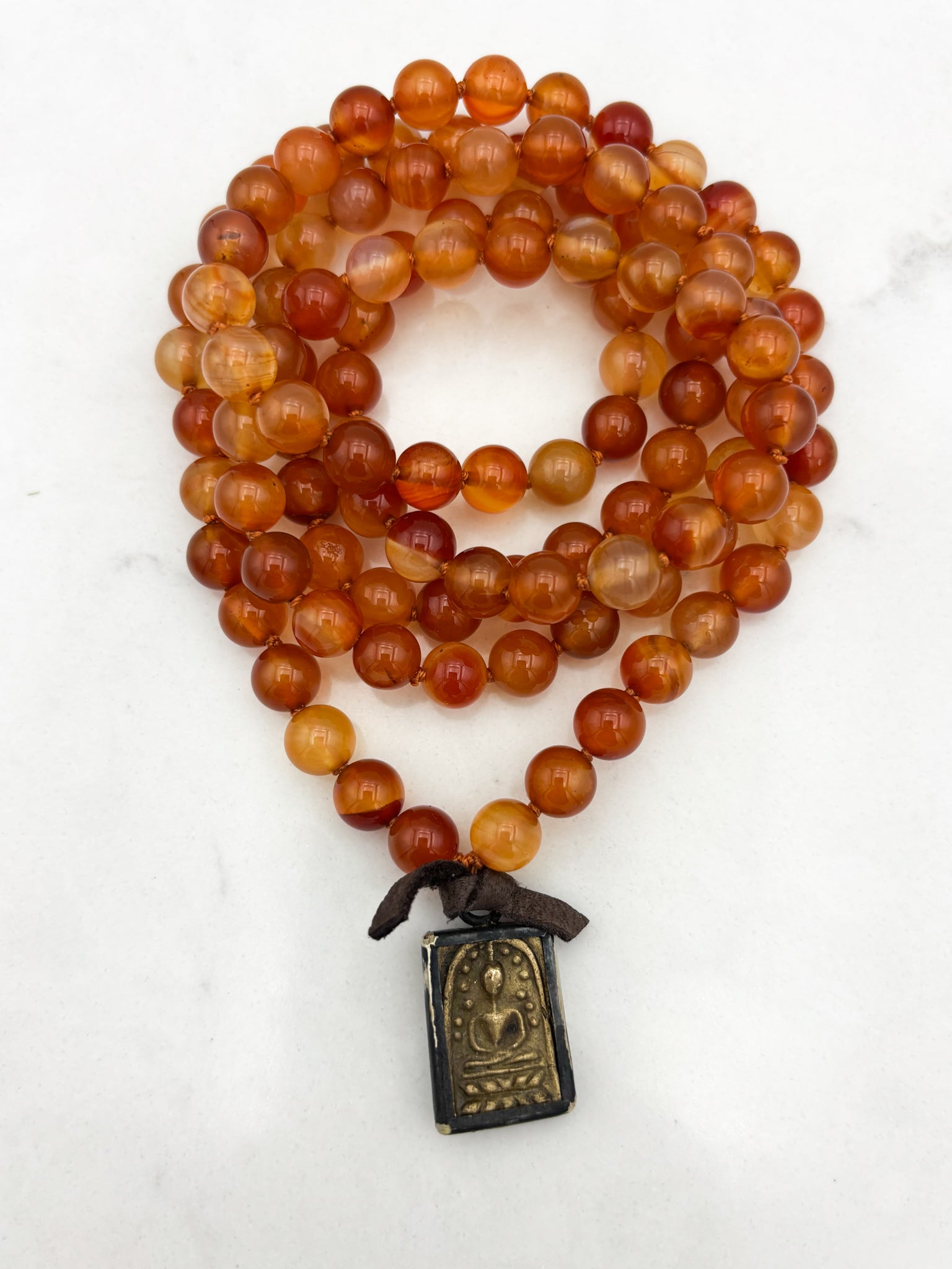 carnelian gemstone mala necklace with brass pendant | radiant malas  | handmade in boulder, colorado