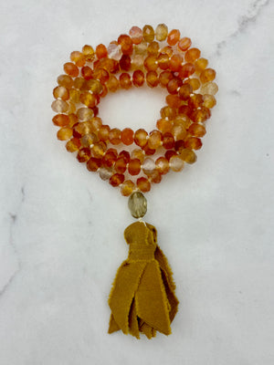 carnelian mala necklace | silk tassel | radiant malas | handmade in boulder colorado