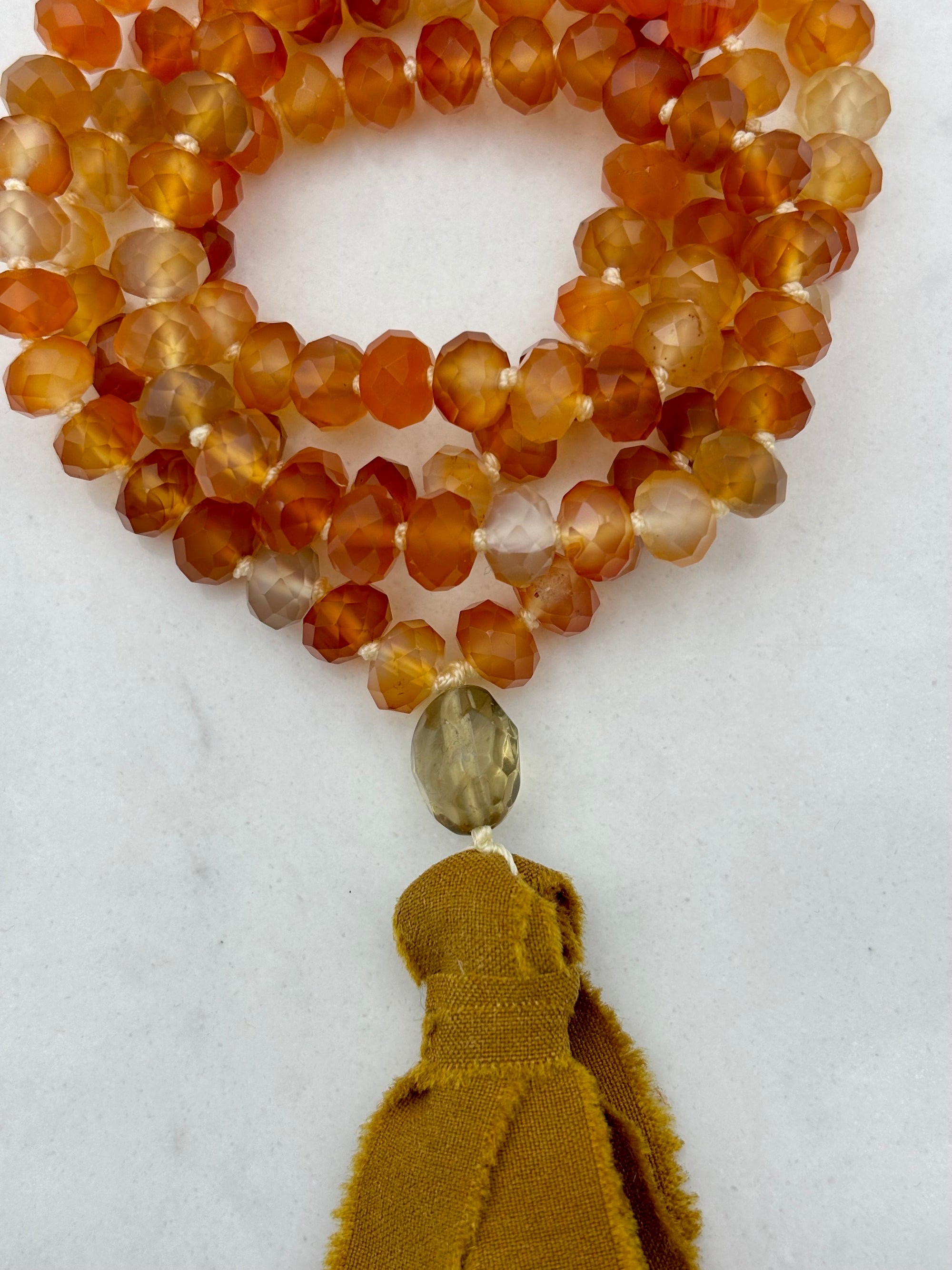 carnelian mala necklace | silk tassel | radiant malas | handmade in boulder colorado