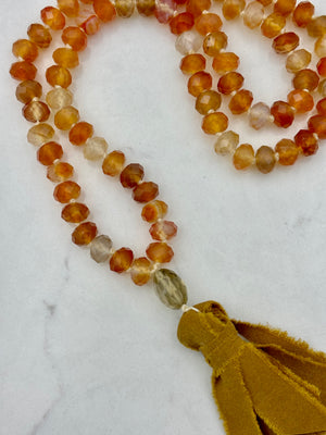 carnelian mala necklace | silk tassel | radiant malas | handmade in boulder colorado