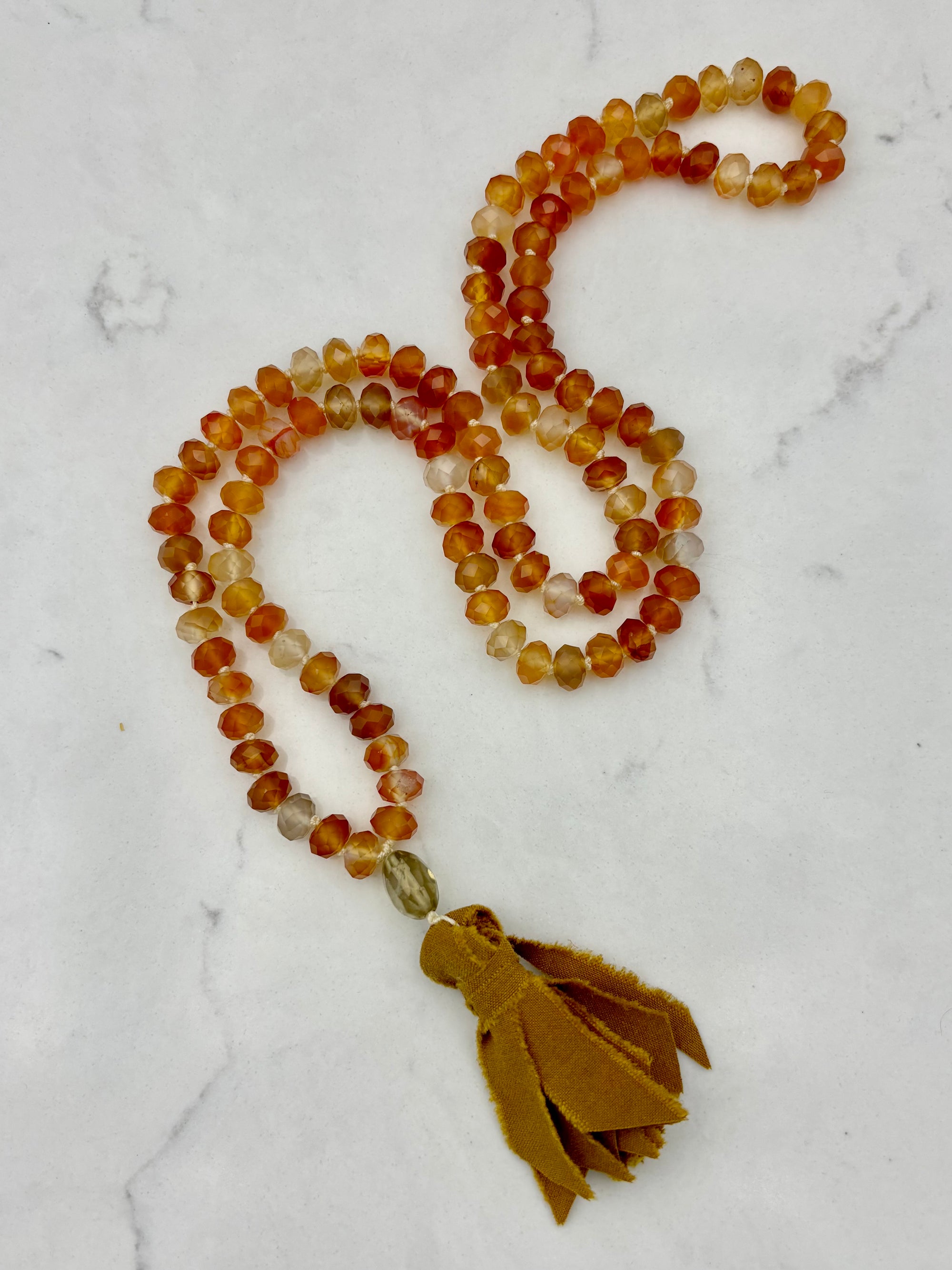 carnelian mala necklace | silk tassel | radiant malas | handmade in boulder colorado