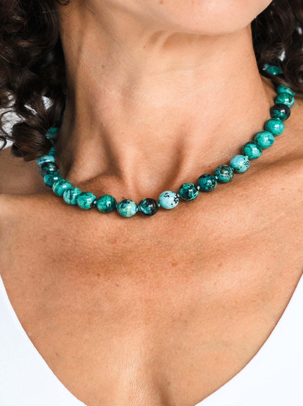 chrysocolla big bead knotted gemstone necklace | radiant malas | handmade in boulder, colorado