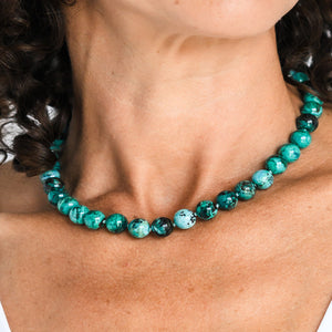 chrysocolla big bead knotted gemstone necklace | radiant malas | handmade in boulder, colorado