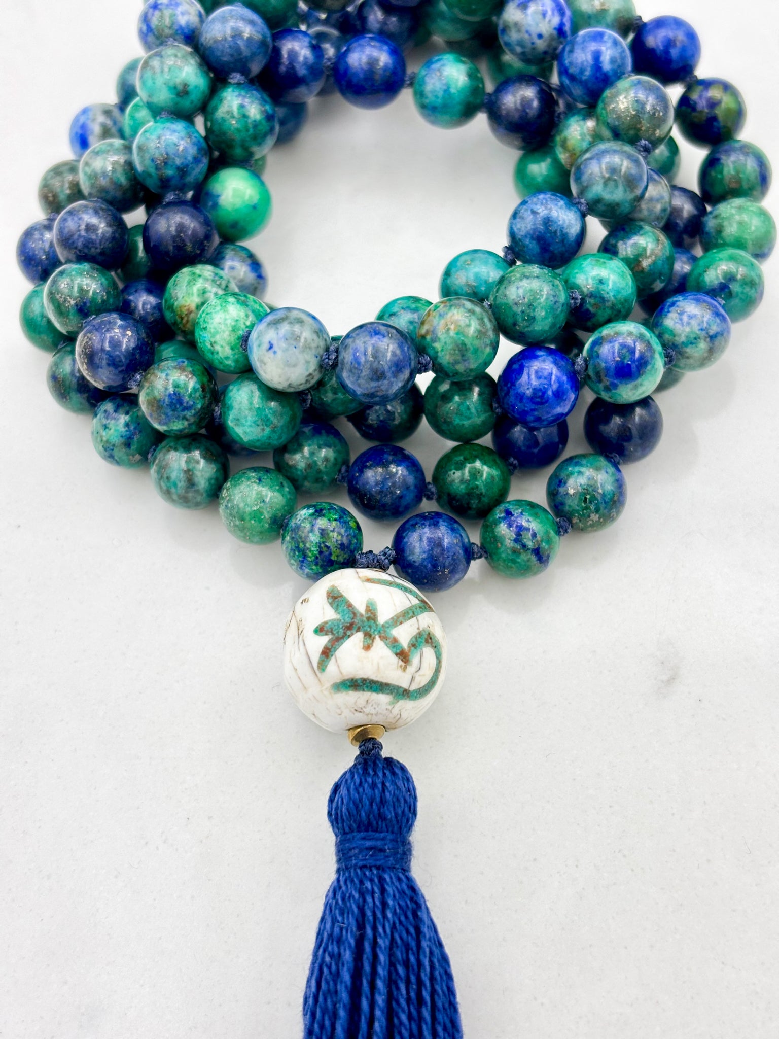 chrysocolla gemstone mala necklace | radiant malas | handmade in boulder, colorado