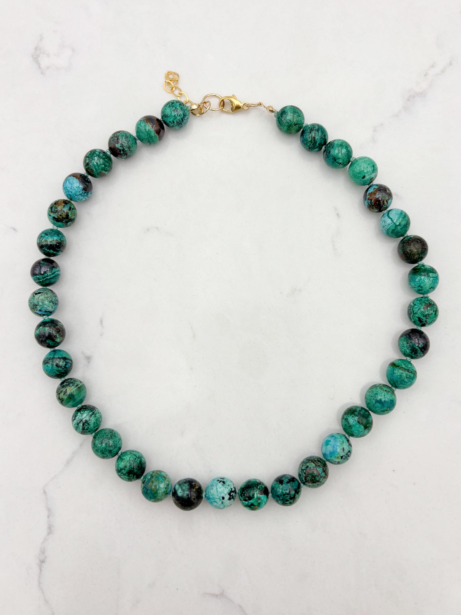 chrysocolla big bead knotted gemstone necklace | radiant malas | handmade in boulder, colorado