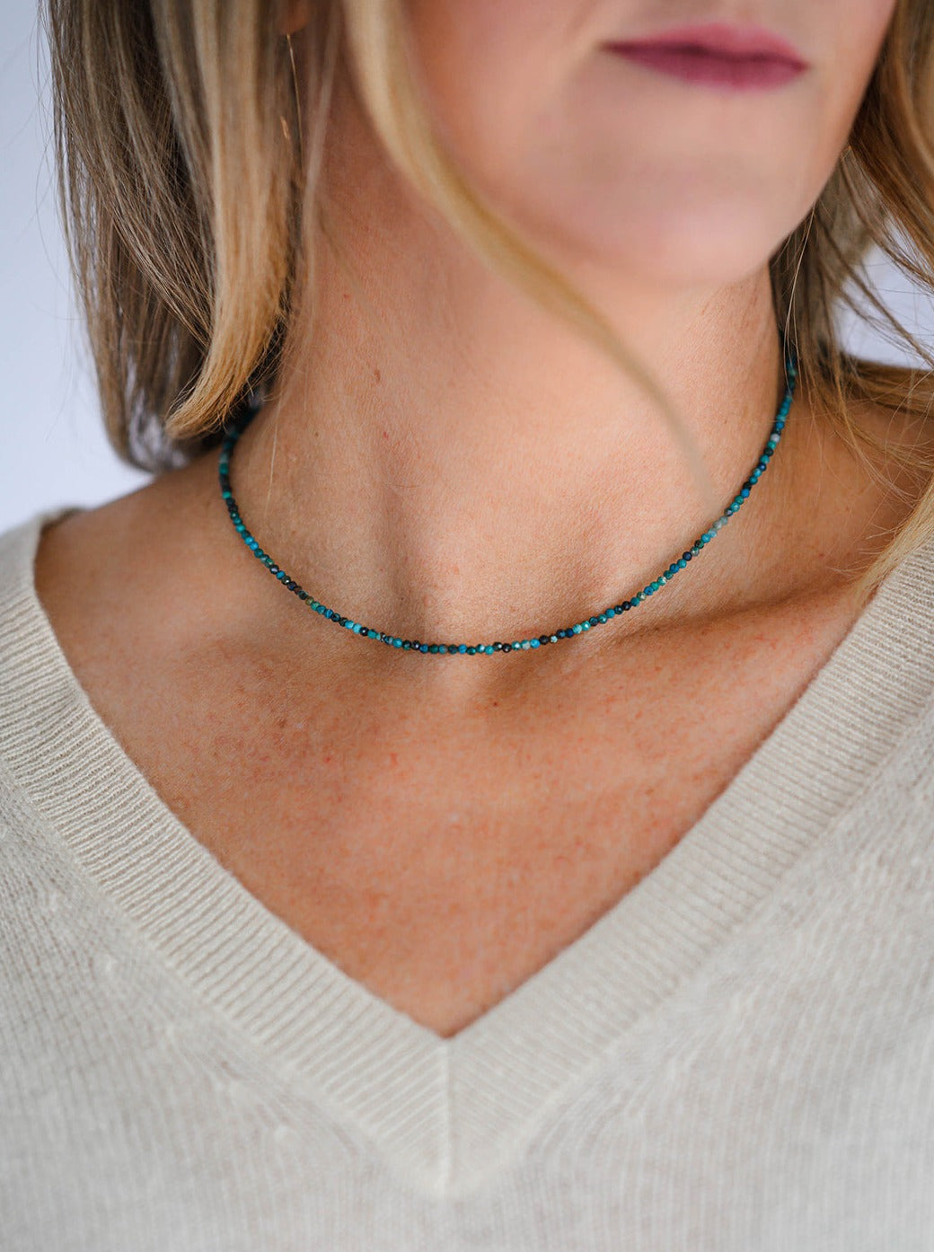 16" chrysocolla gemstone necklace | radiant malas | handmade in boulder, colorado