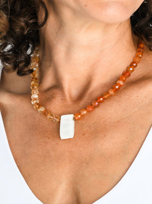 citrine and carnelian knotted gemstone necklace with agate pendant | radiant malas | handmade in boulder, colorado