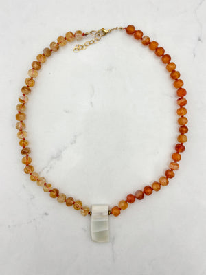 citrine and carnelian knotted gemstone necklace with agate pendant | radiant malas | handmade in boulder, colorado