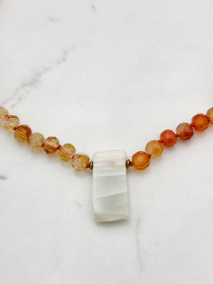citrine and carnelian knotted gemstone necklace with agate pendant | radiant malas | handmade in boulder, colorado