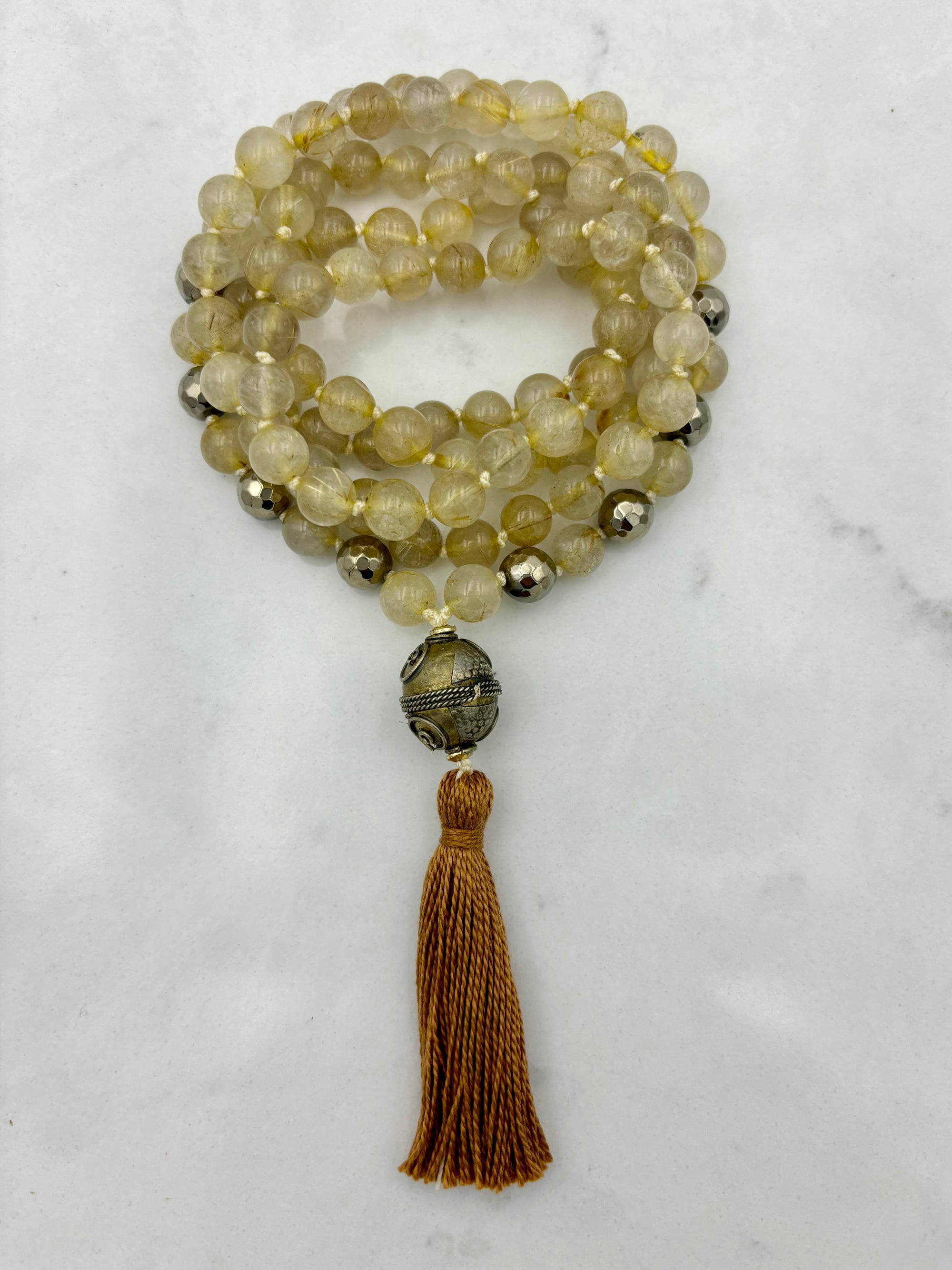 dendritic golden quartz gemstone mala | radiant malas | handmade in boulder, colorado
