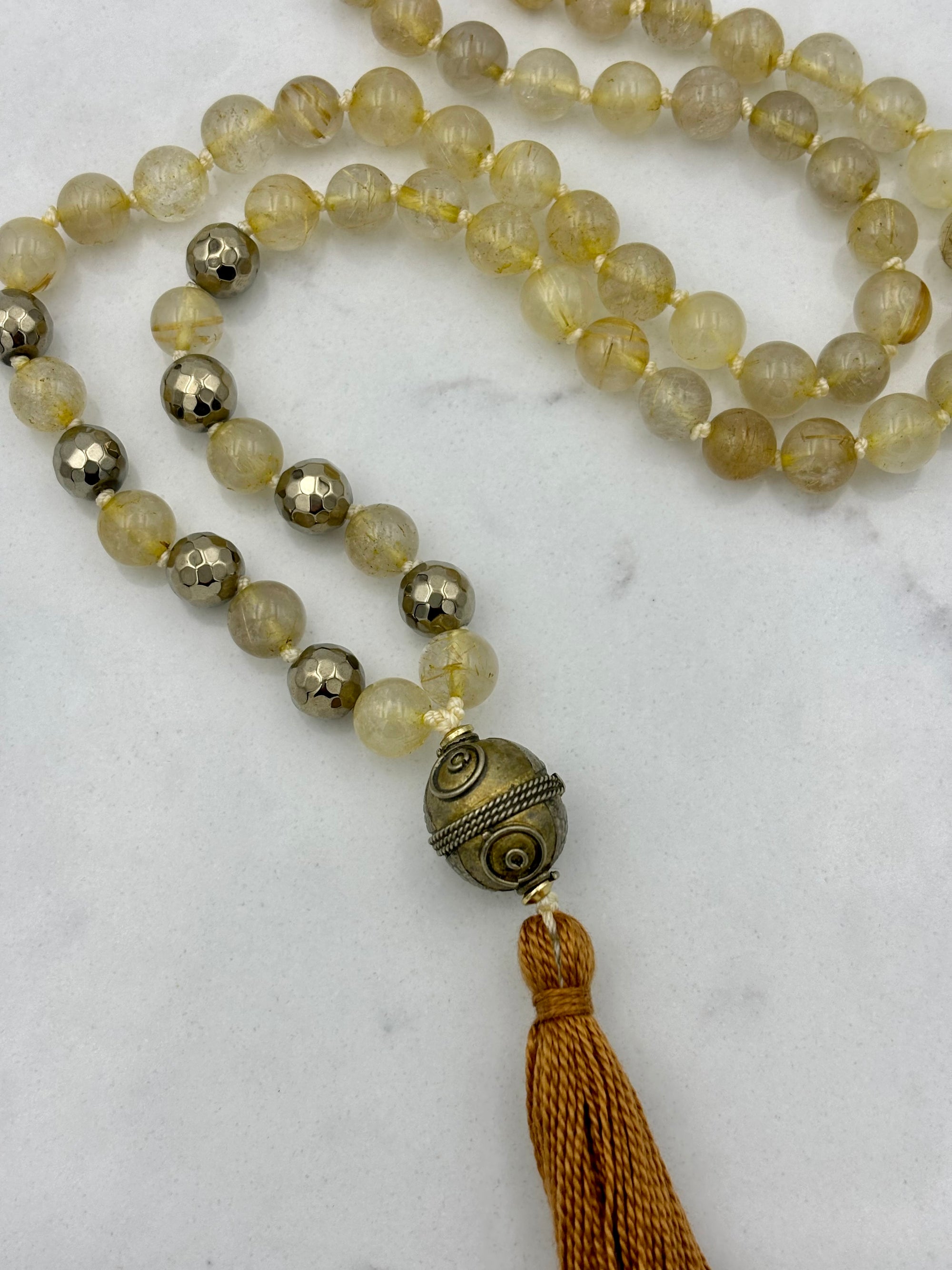 dendritic golden quartz gemstone mala | radiant malas | handmade in boulder, colorado