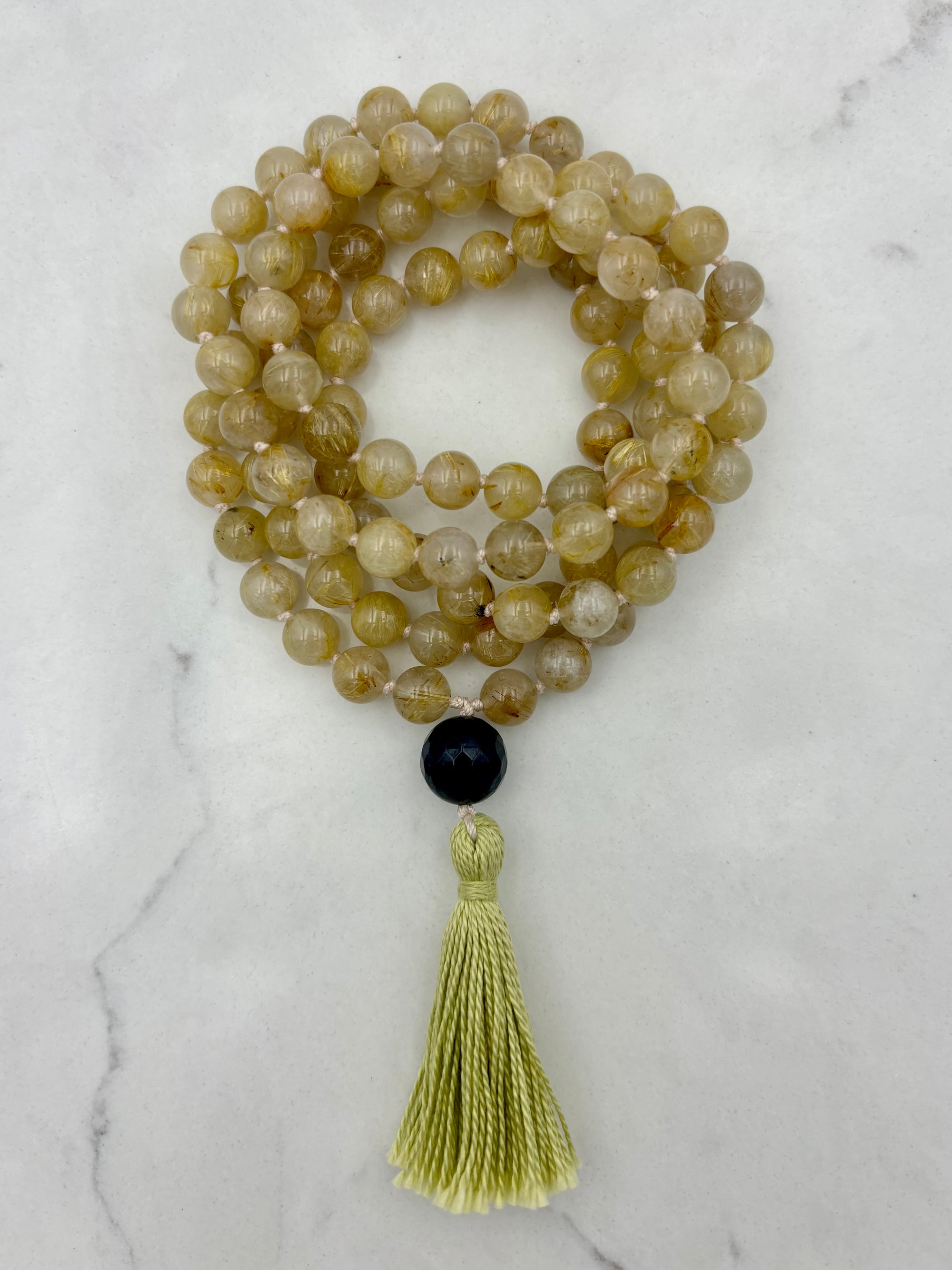 dendritic golden quartz gemstone mala necklace | radiant malas | handmade in boulder, colorado