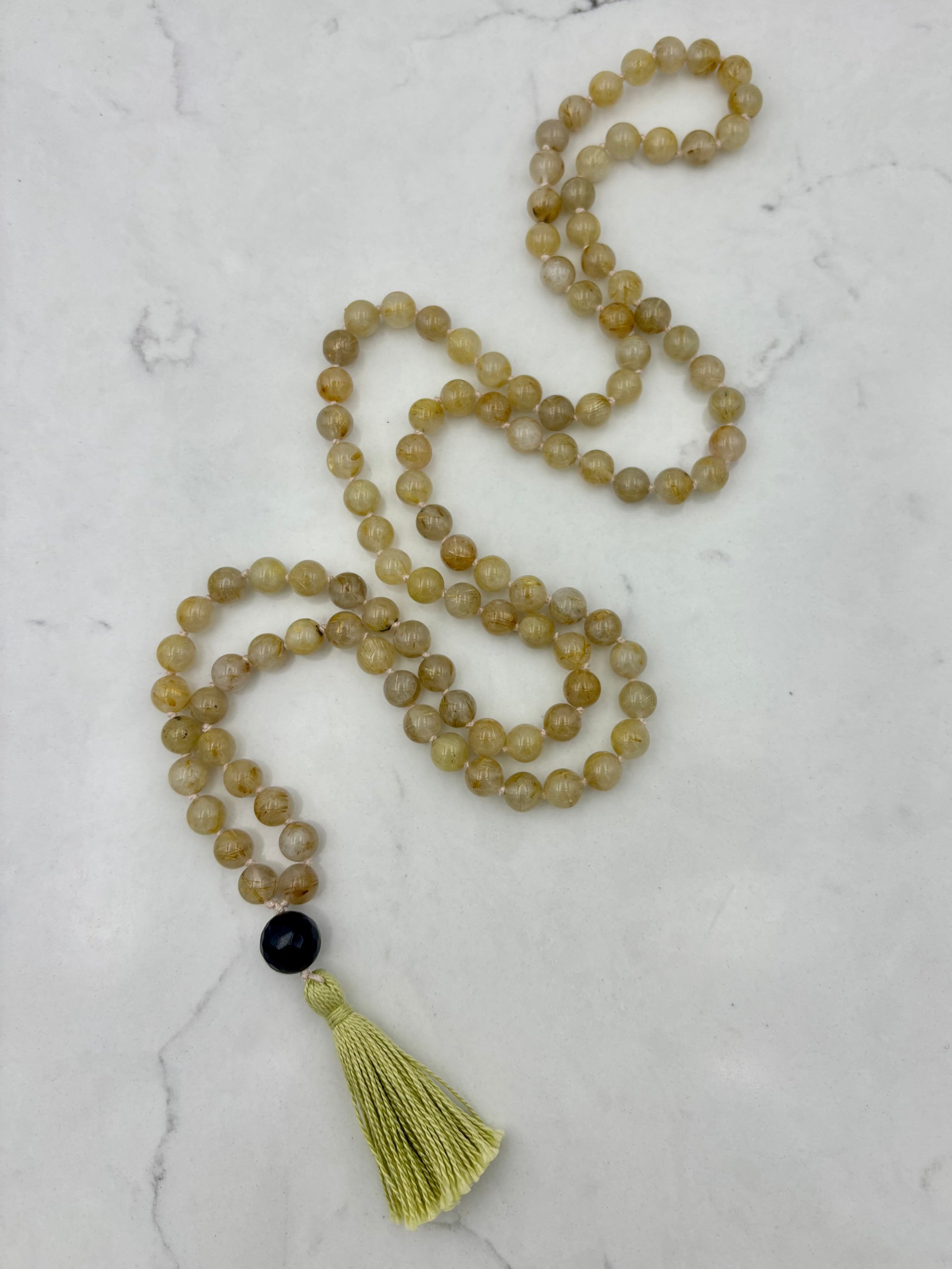 dendritic golden quartz gemstone mala necklace | radiant malas | handmade in boulder, colorado