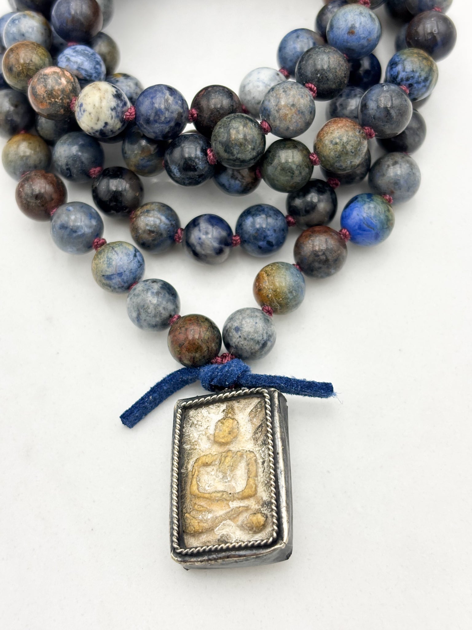 dumortierite gemstone mala withvintage buddha pendant | radiant malas | handmade in boulder, colorado