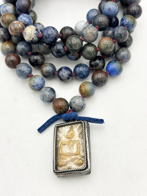 dumortierite gemstone mala withvintage buddha pendant | radiant malas | handmade in boulder, colorado