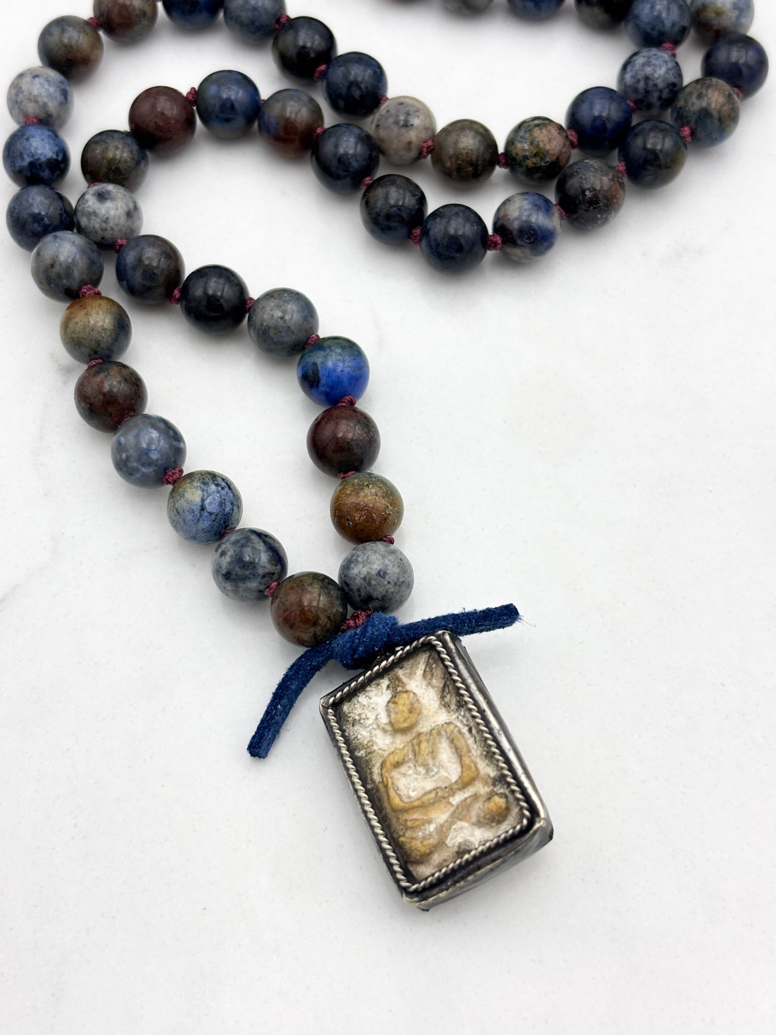 dumortierite gemstone mala withvintage buddha pendant | radiant malas | handmade in boulder, colorado