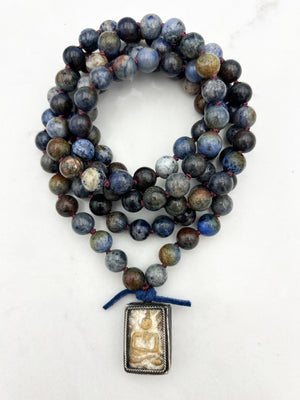 dumortierite gemstone mala withvintage buddha pendant | radiant malas | handmade in boulder, colorado