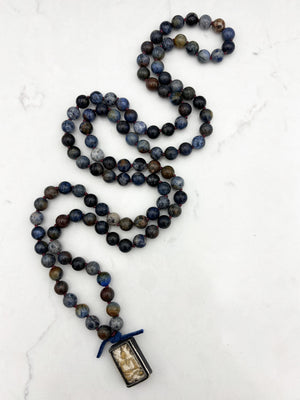 dumortierite gemstone mala withvintage buddha pendant | radiant malas | handmade in boulder, colorado
