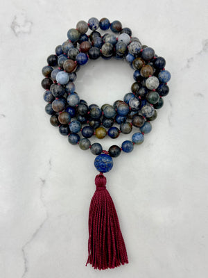 dumortierite gemstone mala necklace | radiant malas | handmade in boulder, colorado