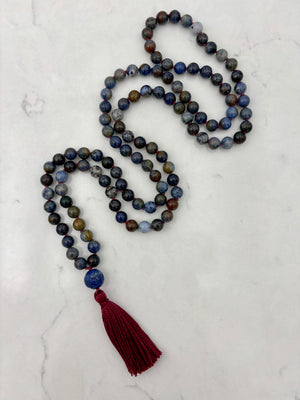 dumortierite gemstone mala necklace | radiant malas | handmade in boulder, colorado