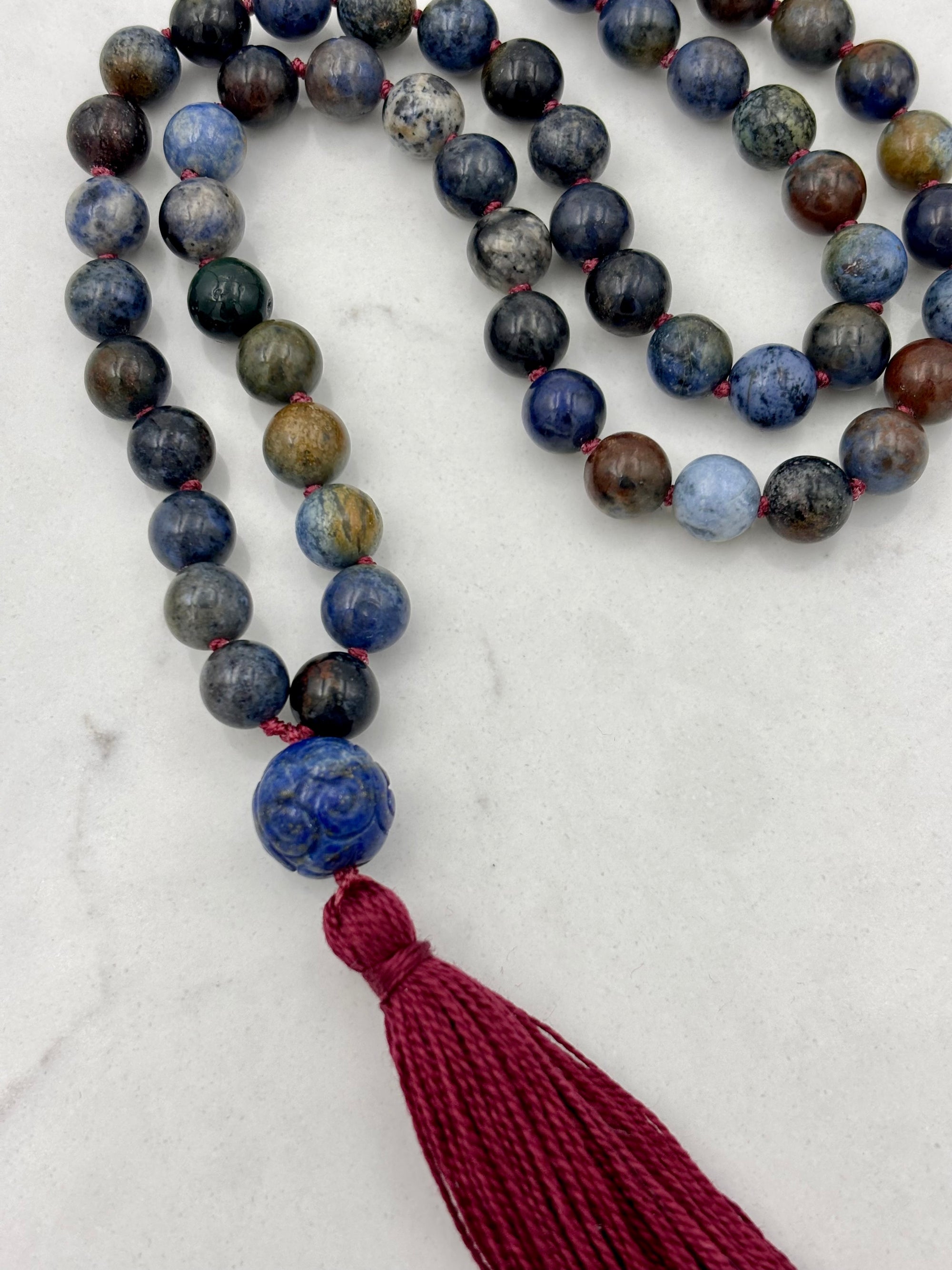 dumortierite gemstone mala necklace | radiant malas | handmade in boulder, colorado