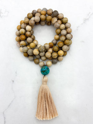 Fossil Coral gemstone mala | radiant malas | handmade in boulder, colorado