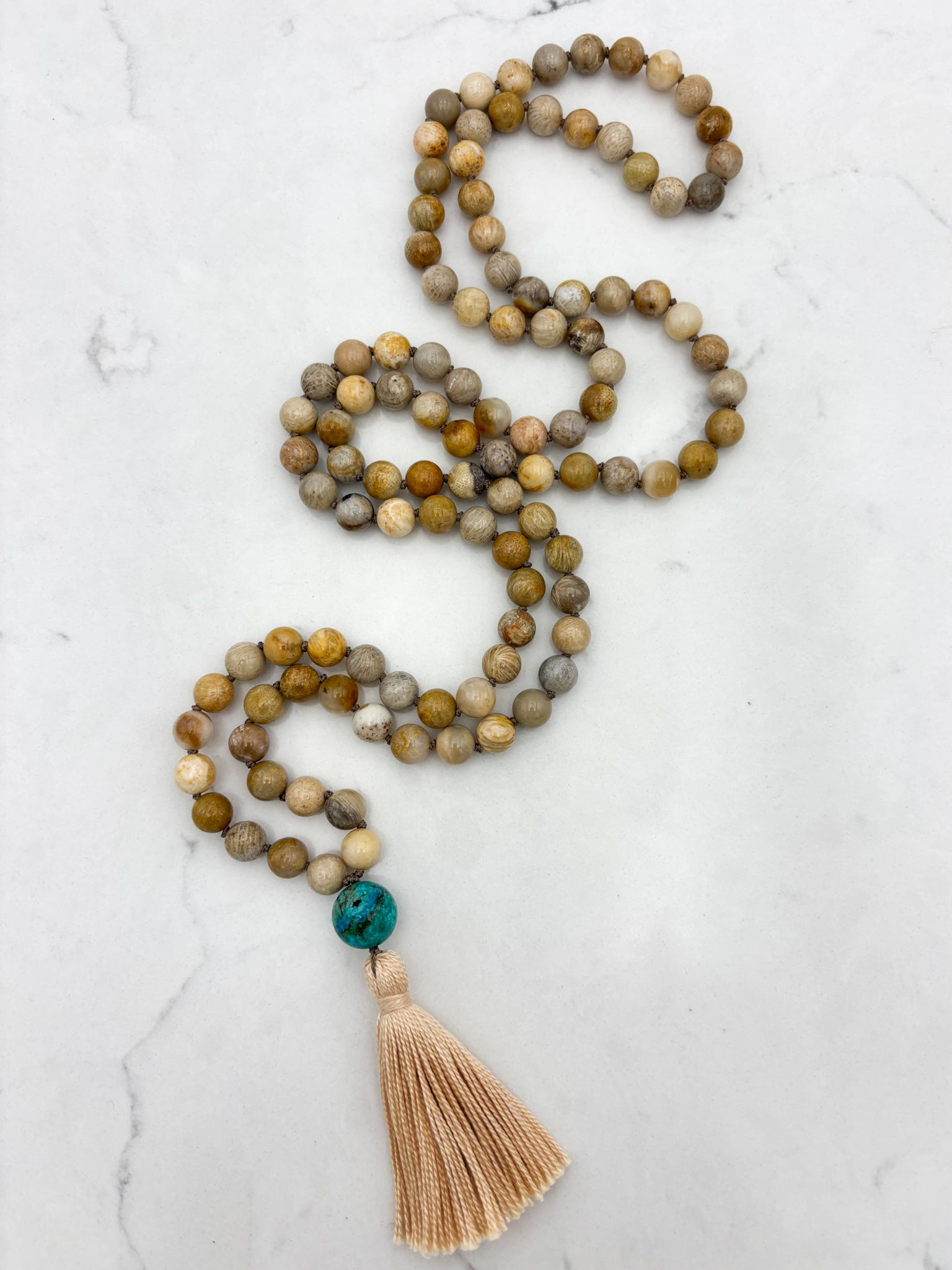 Fossil Coral gemstone mala | radiant malas | handmade in boulder, colorado