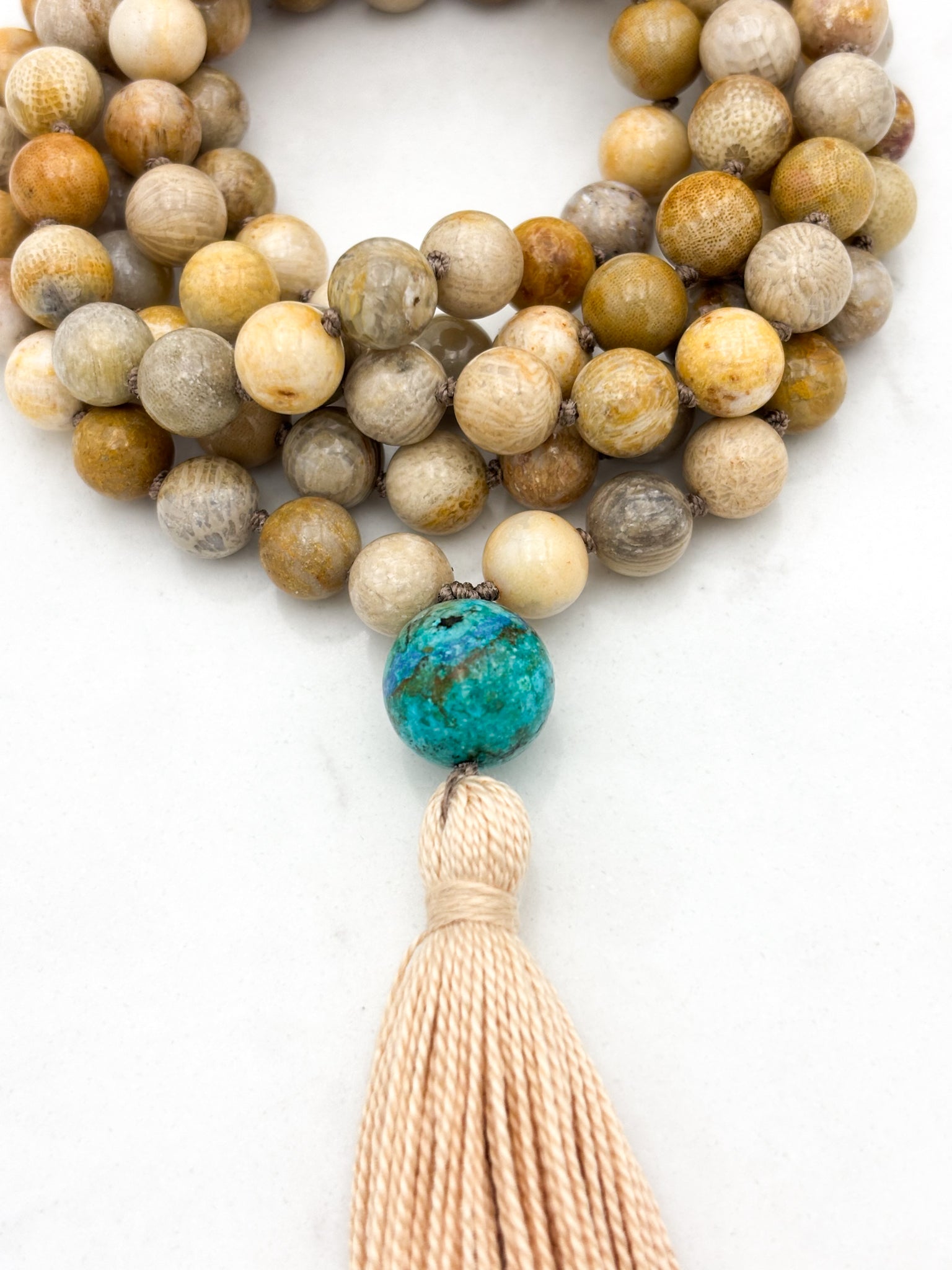Fossil Coral gemstone mala | radiant malas | handmade in boulder, colorado
