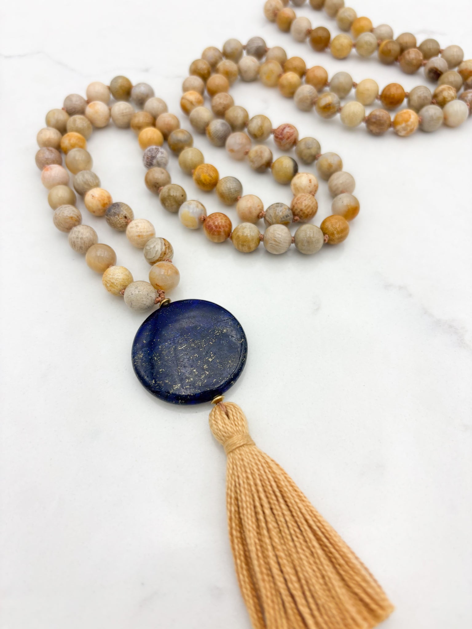 fossil coral gemstone mala | radiant malas | handmade in boulder, colorado
